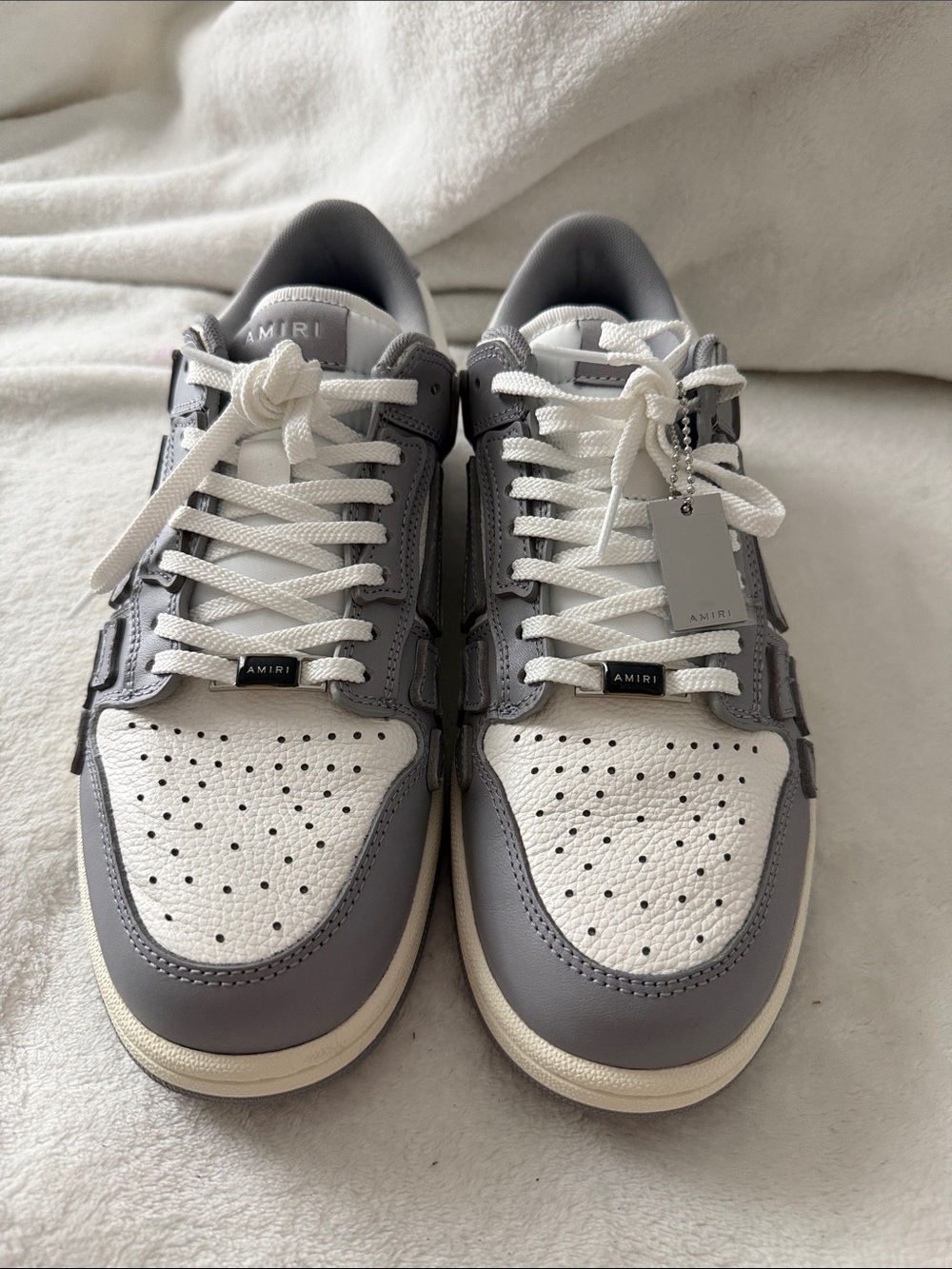 AMIRI Gray White Low Top Lace Up Men's Athletic Sneakers Designer Logo